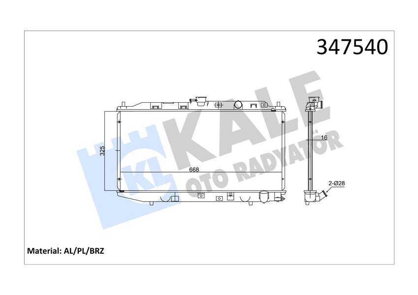 KLR-347540 Su Radyatoru Brazing (Honda  Civic 1.6 87-91 D16a / Crx 1.6 87-91 16mm  Manuel )