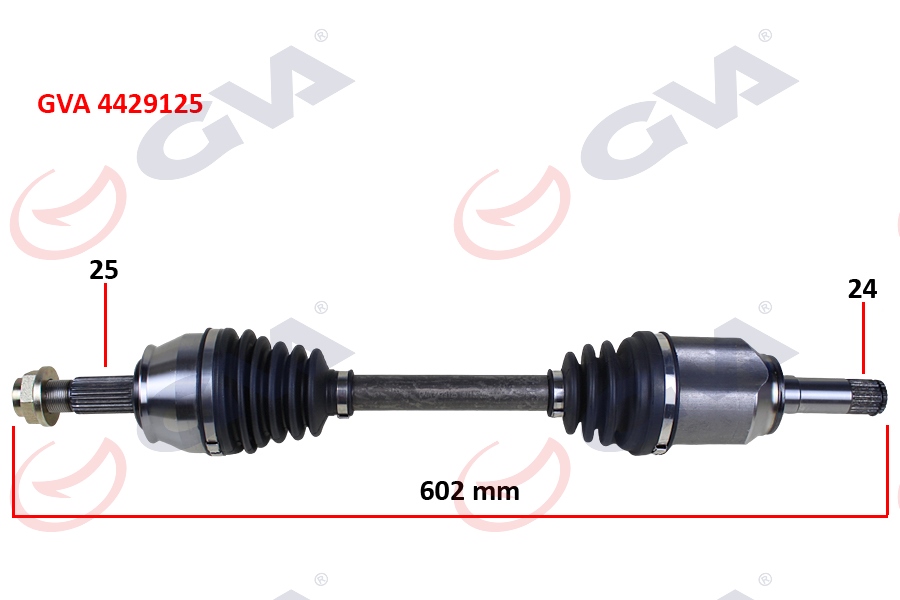 GVA 4429125 Aks Komple Sol Bipper-Nemo 1.3 Hdi 10> Fiorino 1.3 Mjtd Euro5 Mot. 13> İç Aks Kafali 602mm
