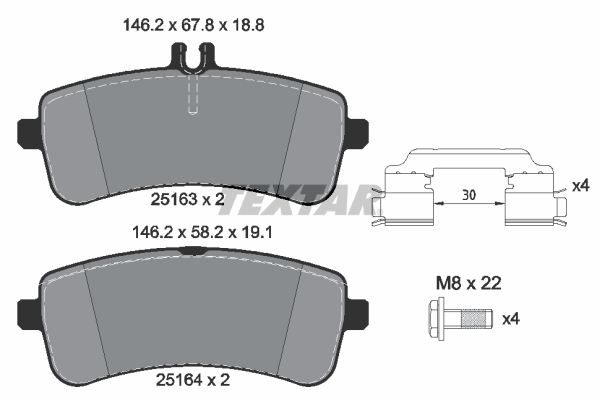 TEXTAR 2516302 Fren Balatasi Arka Mercedes W205 S205 C205 A205 W222 C217 A217 C190 X290 R190