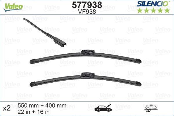 VALEO 577938 Silencio Vf938 X2 550 400mm Ön Lodgy-Dokker Silencio X-Trm Flat Blade Muz Tipi Silecek Binek
