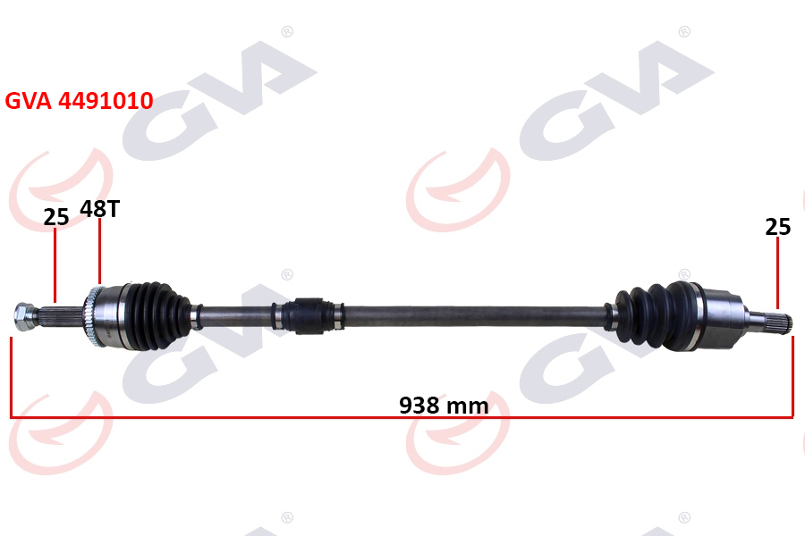 GVA 4491010 Komple Aks Sağ Hyundai Accent Blue 1.4l 1.6l G4fa G4lc G4fc Benzinli 10-> Abs Li 25x25 - Abs 48 Diş Komple Boy 927mm