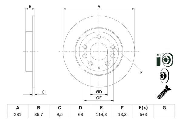 BOSCH 0986479E55 Arka Fren Diski Dolu Tip Mazda Cx-3 1.5l S5 Skyactiv Dizel Dk Kasa 15-> 281 Çap X 5 Bijon - Ad Et Disk Fiyatıdır