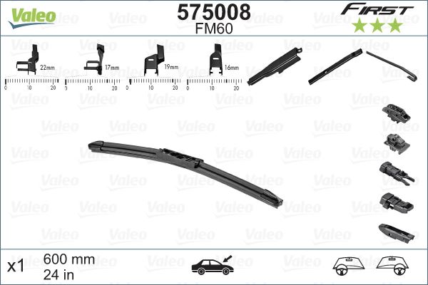 VAL 575008 Silecek Süpürgesi Ön First Multiconnection Flat Blade Fm60 (X1) (600 Mm) Tüm Modeller