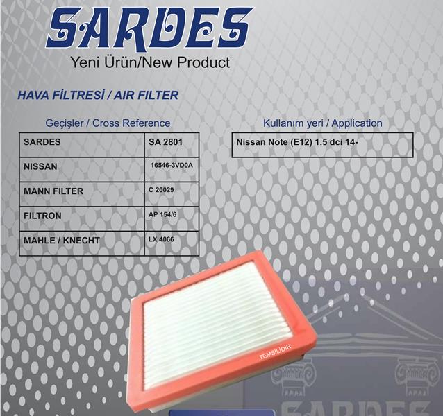 SARDES SA2801 Hava Filtresi Nissan Note E12 1.5 Dci 14 >