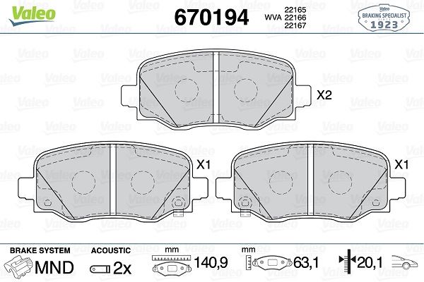 VALEO 670194 Ön Fren Balatasi Fiat 500x 14> Jeep Renegade 14> Compass 20> 1.3d Mtj 1.3tb 1.4 1.6d Mtj 1.6e-Torq 2.0d Mtj