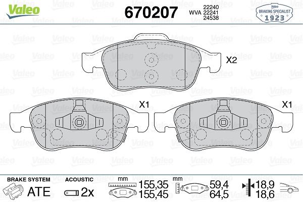 VALEO 670207 Ön Balata Fiat 500x 15> Jeep Renegade Suv 14>