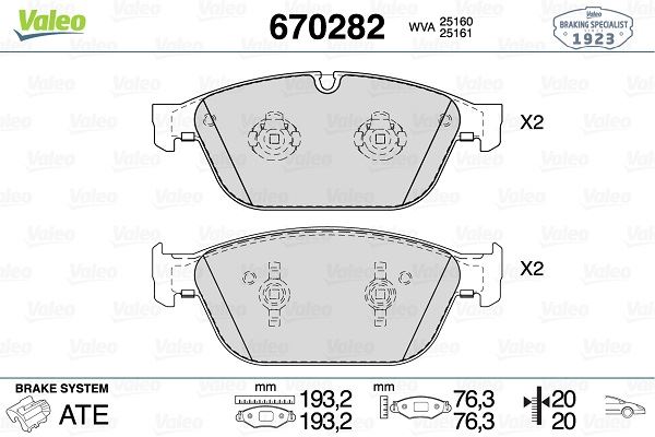 VALEO 670282 Ön Disk Fren Balatasi Audi A8 2.0/3.0d 09/11> Audi A8 Quattro 3.0/4.0/4.2/6.3/3.0d/4.2d 11/09>