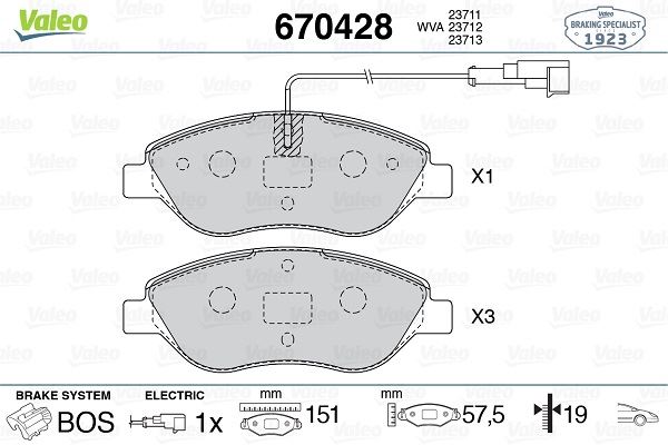 VALEO 670428 Ön Fren Balatasi Fişli Fiat Bravo Ii 08>14 Egea Hb 15> Alfa Romeo Mito 08>15 Lancia Delta Iii 08>14 1.3d Mtj 1.4tb 1.6d Mtj 1.9d Mtj 2.0d Mtj Büyük Tip