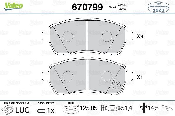 VALEO 670799 Ön Disk Fren Balatasi Mazda 2 1.5 11/14>