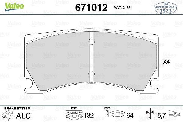 VALEO 671012 Ön Disk Fren Balatasi Peugeot 308 1.6 06/15> Peugeot Rcz 1.6 06/13>