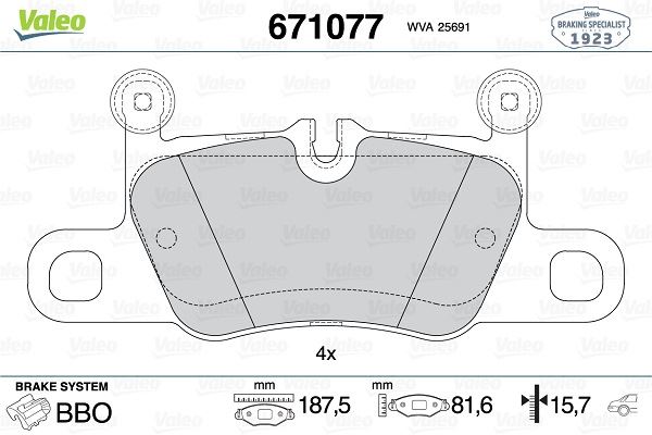 VALEO 671077 Arka Disk Fren Balatasi Porsche 911 3.0/3.4/3.8 11/12>