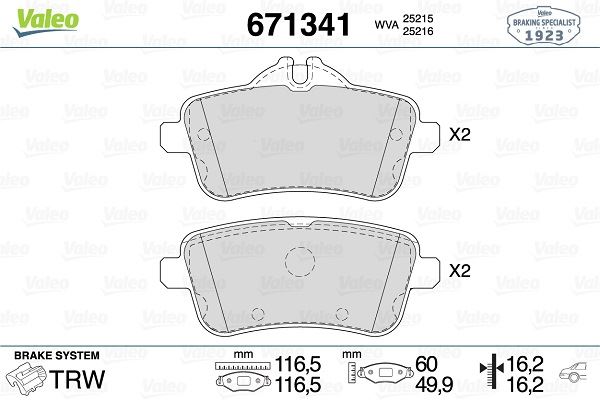 VALEO 671341 Fren Balatasi Arka Mercedes W176 C117 X156 W166 X166 C292 R172