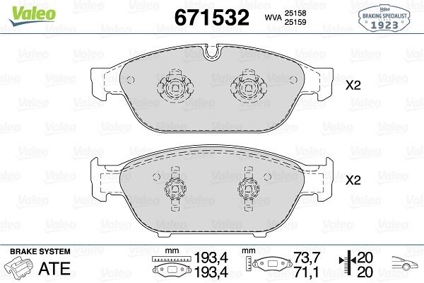 VALEO 671532 Ön Disk Fren Balatasi Audi A6 2.0 05/11> Audi A6 3.0 09/14> Audi A6