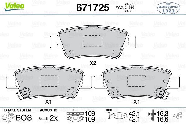 VALEO 671725 Arka Fren Balata Honda Cr-V 2.2l N22a Ctdi Dizel Re6 06-> / Cr-V 2.0l R20 Benzinli Re5 Otomatik Vite S 07-15 / Cr-V 1.6l N16a2 Re6 İ-Dtec Dizel 4x2 4x4 13->