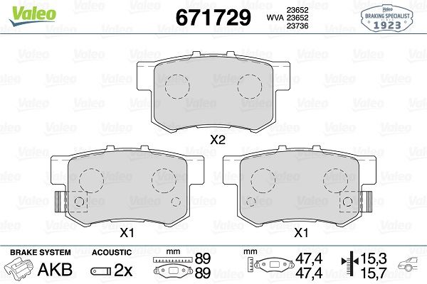 VALEO 671729 Arka Disk Fren Balatasi Honda Fr-V 1.7/1.8/2.0/2.2 08/04 - 12/09
