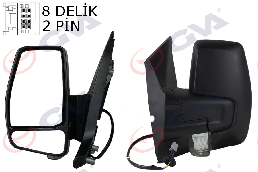 GVA 1032211 Diş Dikiz Aynasi Sol Transit Custom V362 12> Mekanik Desenli Sinyalli Konveks