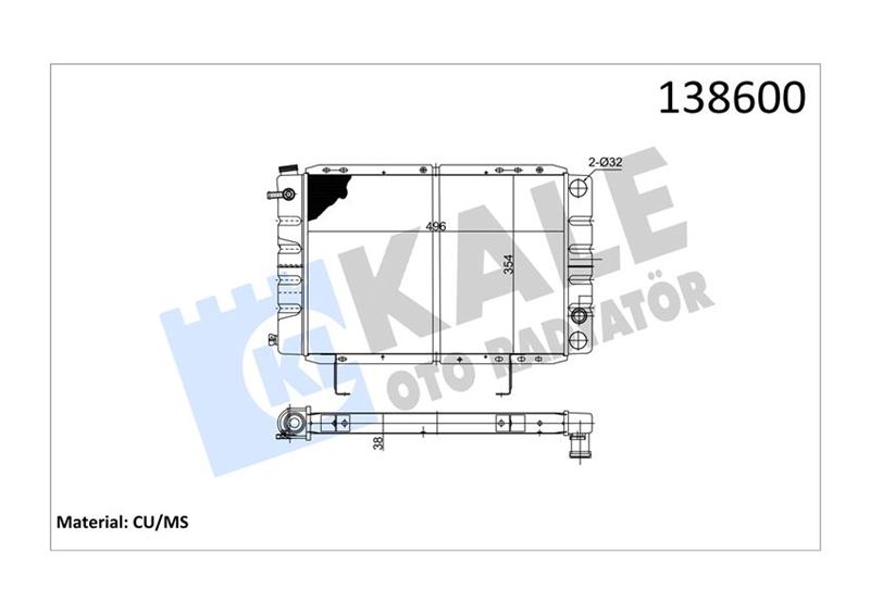 KALE 2005062PA Radyator Peugeot 505-505 Gl 1300.E1 2 Sira Pa Sistem 496x354x40