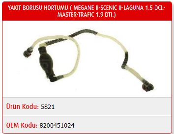 MASTER 5821 Yakit Borusu Hortumu Megane Ii-Scenic Ii-Laguna 1.5 Dci.-Master-Trafic 1.9 Dti.