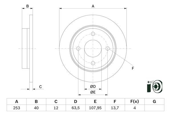 BOSCH 0986479F63 Arka Fren Disk Ayna Fiesta 17>