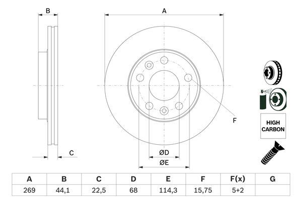 BOSCH 0986479F65 Fren Diski Renault Megane Iv 1.2; Megane Iv 1.5 Dci; Megane Iv 1.5 Dci Grand Coupe; Megane Iv 1.6 Sc