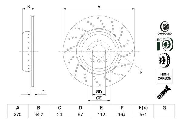 BOSCH 0986479G13 Fren Diski Arka Sag Bmw G30 G31 G32 G11 G12 Delikli M Performance
