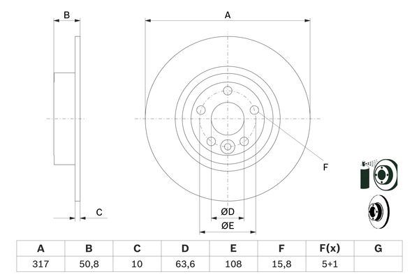 BOSCH 0986479E58 Fren Diski Arka Land Rover Range Rover Evoque L538 11>19