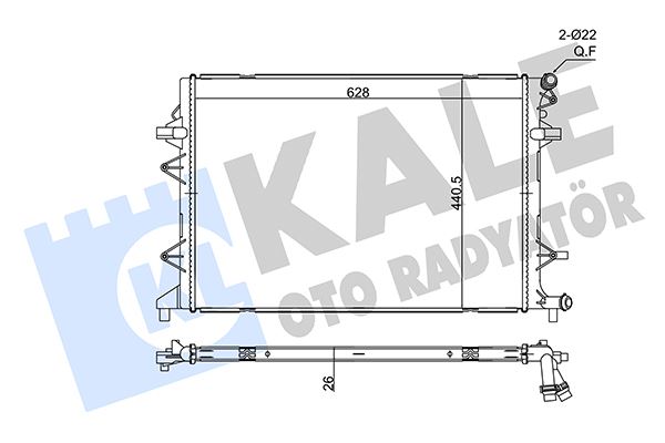 KALE 356340 Ara Soğutucu Radyatör Yeti-Beetle-Caddy Iv-Golf Vi-Jetta Iv-Scirocco Lt Radyatör Al/Brz 628x440.5x26