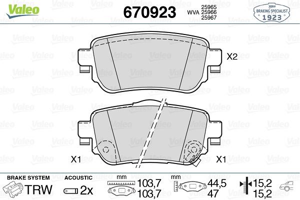 VALEO 670923 Arka Fren Balata Renault Kadjar 15> Koleos Ii 18> / Nissan Qashqai 1.6l Dci R9m Dizel 11-> / X-Trail 1.6l Dci T32 12->