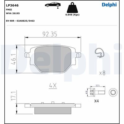 DELPHI LP3646 Arka Fren Balatasi Corsa F 19> C4 20> 2008 19> 208 19> 249 Mm