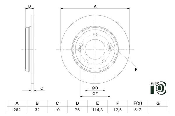 BOSCH 0986479G29 Arka Fren Diski Dolu Tip Hyundai Elantra 1.6l G4fm 20-> 262 Çap X 5 Bijon - Adet Disk Fiyatıdır