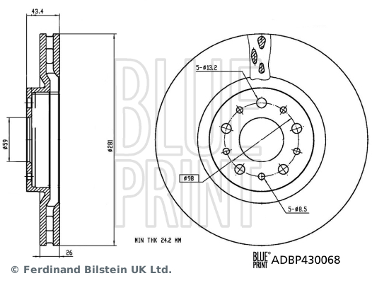 BLUEPRINT ADBP430068 Ön Fren Aynasi Disk Fiat Egea 16> 1.0 1.3 Mtj 1.4 1.5 1.6 Mtj 5 Bijon Diş:284mm K:24mm
