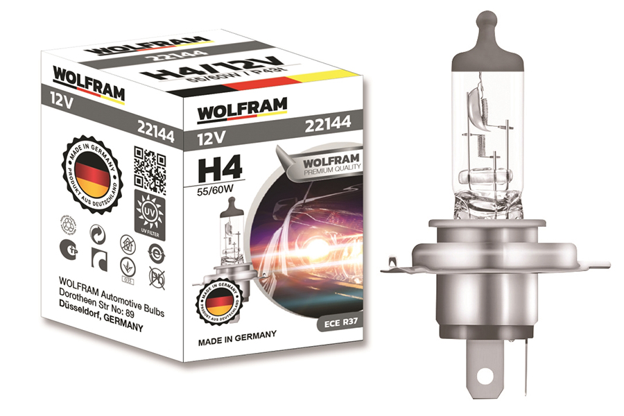 WOLFRAM 22144 Ampul 12v H4 60/55 P43t Standart Işik Tirnakli P43t 64193