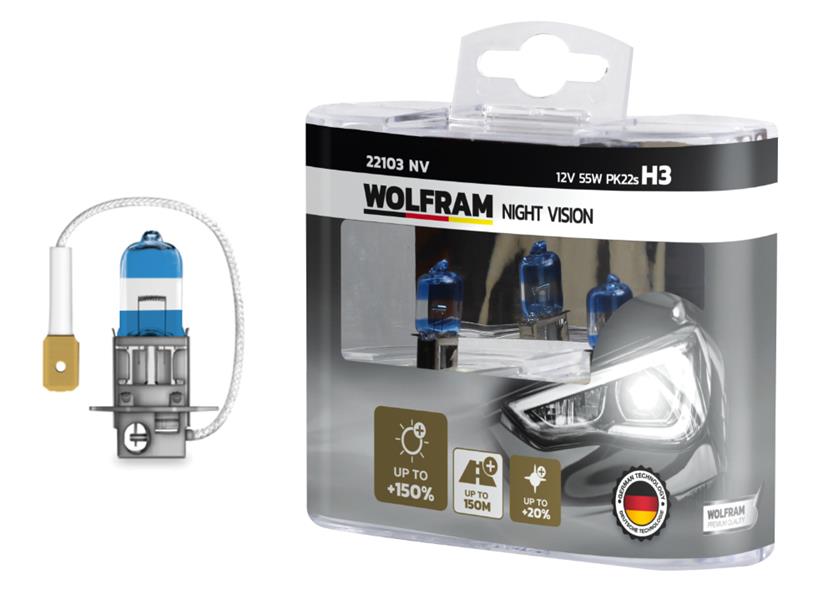 WOLFRAM 22103 NV Ampul 12v H3 55 Pk22s Night Vision 150 Fazla 20 Beyaz Işik