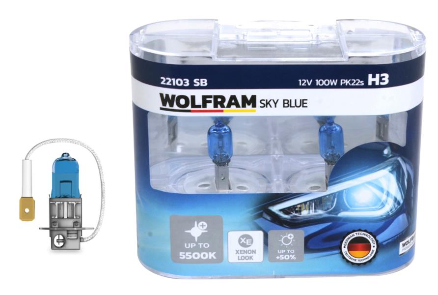 WOLFRAM 22103 SB Ampul 12v H3 100 Pk22s Sky Blue Beyaz Işik