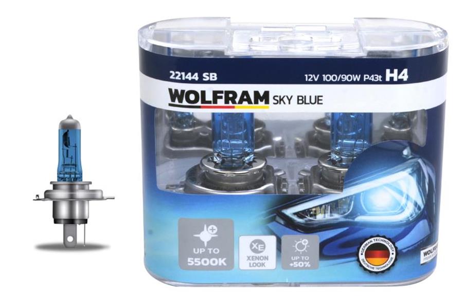 WOLFRAM 22144 SB Ampul 12v H4 100/90 P43t Sky Blue Beyaz Işik