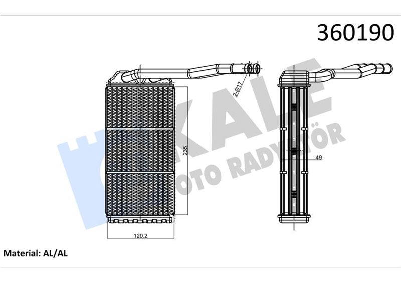 KALE 360190 Kalorifer Radyatoru 204d3 M47 D20 18 K4f 25 K4f Freelander 1 L314 98>06