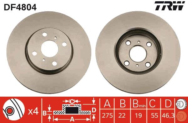 TRW DF4804 Ön Fren Aynasi Havali Yaris 1.0 Vvt-I/1.8vvti 01/06 >
