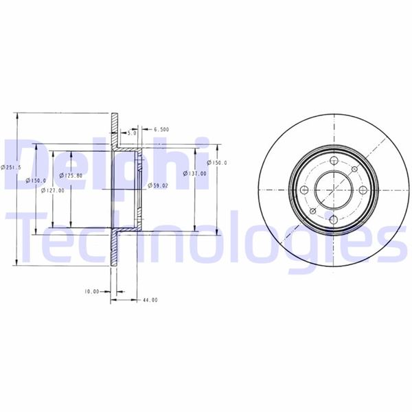 DELPHI BG2322 Arka Fren Diski Fiat Bravo Ii 07> Stilo 01> Linea 07> Alfa Romeo Mito 08> Lancia Delta Ii 08> 251.5x10x4dl
