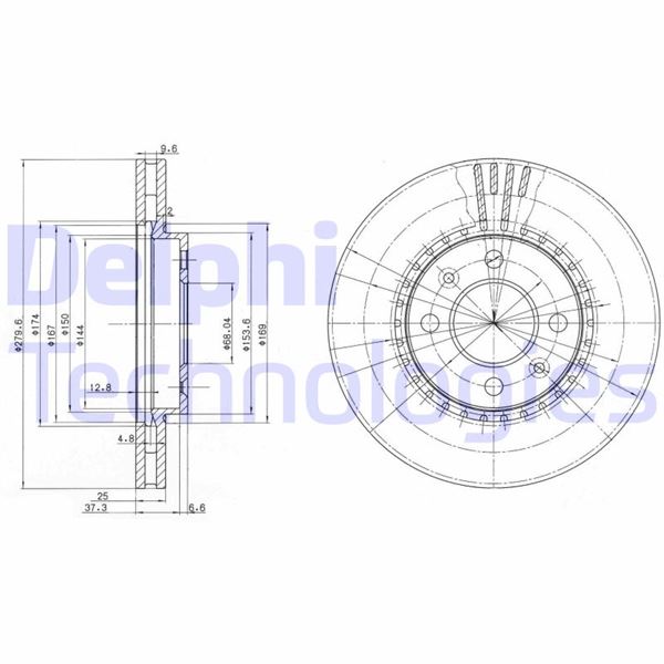 DELPHI BG2619 Fren Diski Çiftli Paket . Delikli Ön Saab 9000 05/1984 > 10/1998