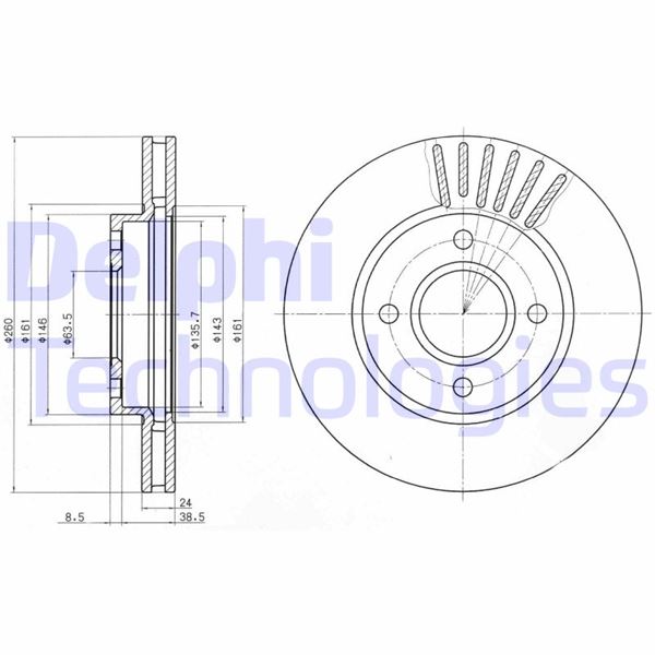DELPHI BG2699 Fren Diski Ön Ford Mondeo 93> Çap: 260mm