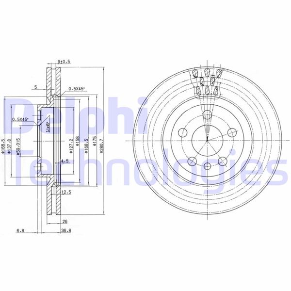 DELPHI BG2844 Ön Fren Diski Citroen Jumpy I 99>06 Peugeot Expert 96>06 P806 94>02 Fiat Scudo 96>06 281x43.5x26