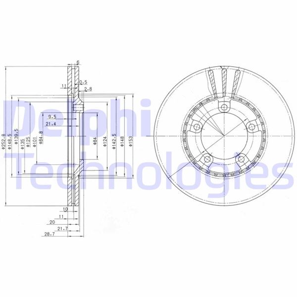 DELPHI BG3071 Ön Fren Diski Hava Kanalli Hyundai H100 2.5l D4ba D4bf 4d55 4d56 Panelvan 94-05 / 2.6l D4bb Kamyon Et 96-03 253 Çap X 5 Bijon - Takım Disk Fiyatıdır