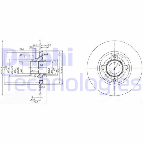 DELPHI BG3360 Fren Diski Arka Renault Clio I 91>98 238x8x7mm Rulmanli Abs Sensörlü