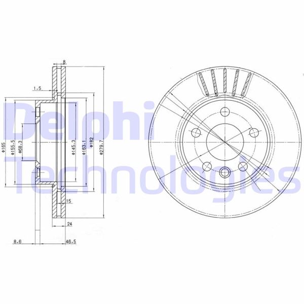 DELPHI BG3417 Ön Fren Aynasi Transporter T4 1.9 D Td 2.4 D 2.5 Tdi 90/4.03 280x24x5dlxhavali 7d0615301c