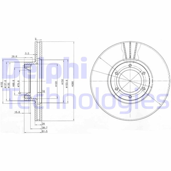 DELPHI BG3553 Ön Fren Aynasi Renault Master Ii 98>06 Opel Movano A 98>06 280x24 Havali 6 Delik