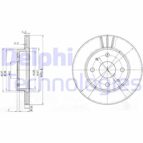 DELPHI BG3555 Ön Fren Diski Hava Kanalli Daihatsu Sirion M100 M101 98-05 / Yrv M200 M201 M211 01-> 234 Çap X 4 Bijon - Takım Disk Fiyatıdır