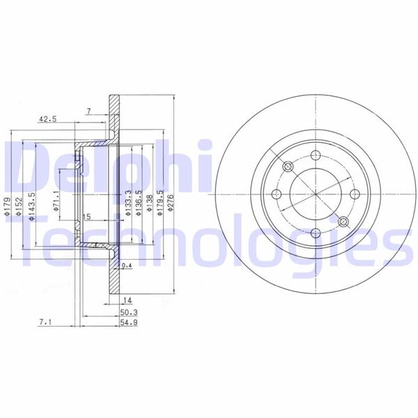 DELPHI BG3621 Arka Fren Aynasi C5 2.2 Hdi-2.0 Hdi-1.8 16v-3.0 V6-2.0 16v Hpi-2.0 16v 01> 276x14x4dlxhavali