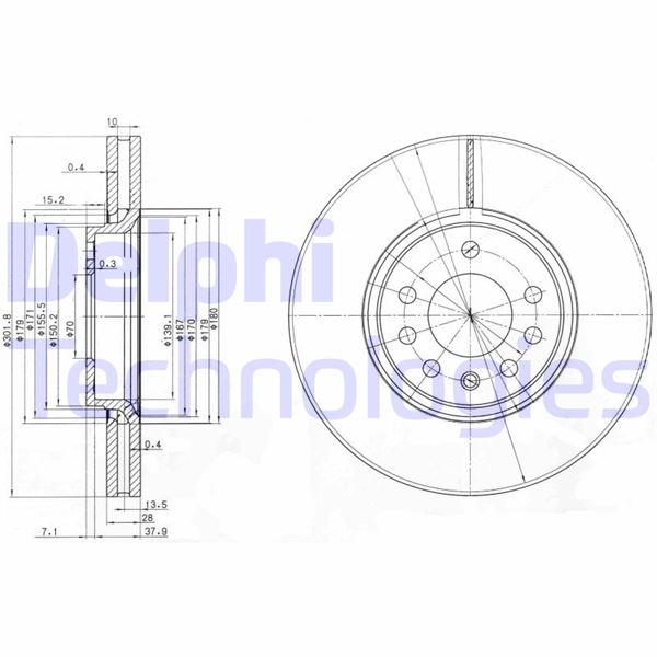 DELPHI BG3772C Ön Fren Aynasi Vectra C-Signum 03>Saab 9.3 02> 1.8 2.0 16v 2.2. 3.0 302x28x7dlxhavali