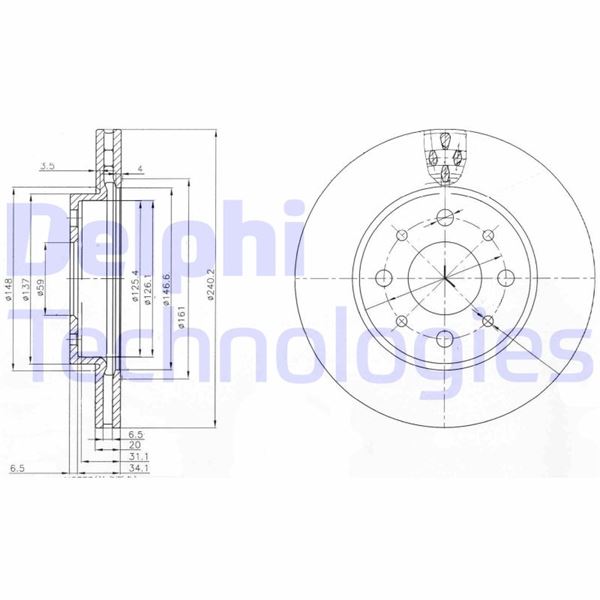 DELPHI BG3839 On Fren Diski Fiat 500 08> 500c 09> Panda 12> Ford Ka 1.3 Tdci 09> 0.9-1.2-1.4-1.3dmtj 240.5