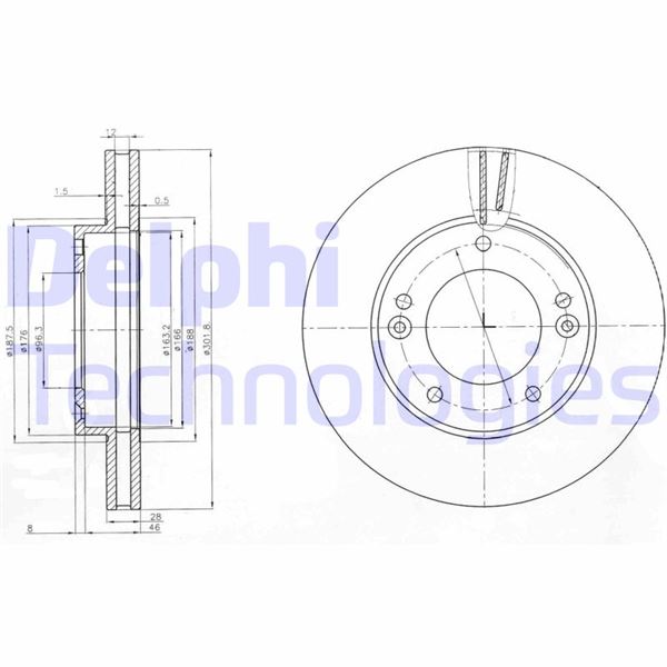 DELPHI BG3858 Ön Fren Diski Hava Kanalli Kia Sorento 2.5l D4cb 02-> 302 Çap X 5 Bijon - Takım Disk Fiyatıdır